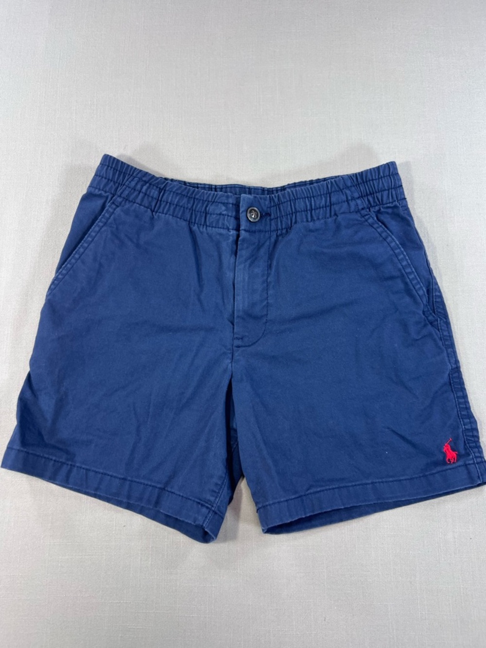Polo Ralph Lauren Boys 10 Navy Blue Pull-On Chino Shorts Elastic Waist Red Pony